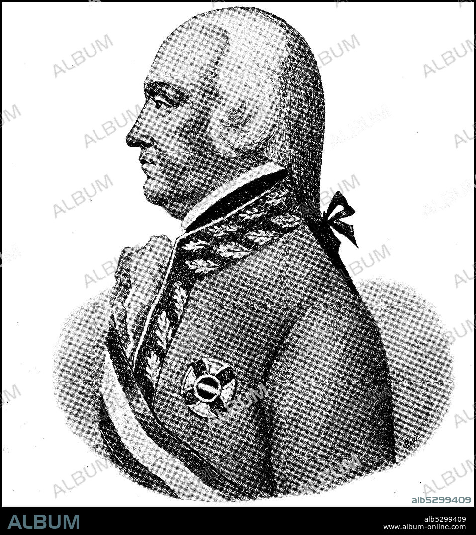 Joseph Alvinczy, Freiherr von Berberek, February 1, 1735 - November 25, 1810 was an imperial and imperial Austrian field marshal  /  Joseph Alvinczy, Freiherr von Berberek, 1. Februar 1735 - 25. November 1810, war ein kaiserlicher und kaiserlich-österreichischer Feldmarschall, Historisch, historical, digital improved reproduction of an original from the 19th century / digitale Reproduktion einer Originalvorlage aus dem 19. Jahrhundert,.