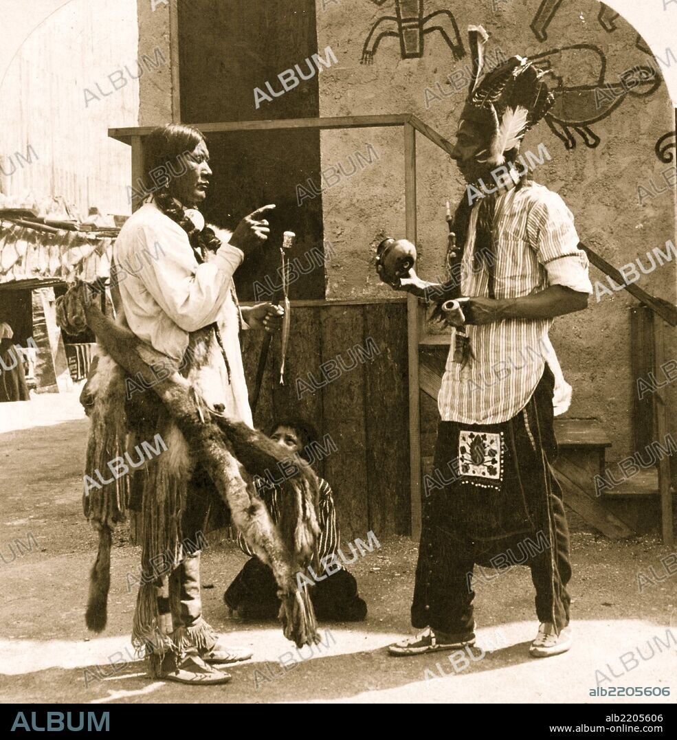 Moki rain maker and chief in costume, World's Fair, St. Louis, 1904.