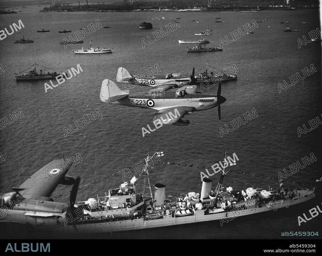 Naval Review Flypast - Here's just one section of the coronation naval review at Spithead, England, during the Naval Aircraft flypast salute today June 15.Queen Elizabeth II, aboard the Royal yacht "Surprise" reviewed some 300 British And Foreign warships. The flypast was made by about 300 planes. June 15, 1953. (Photo by Associated Press Photos Ltd.).