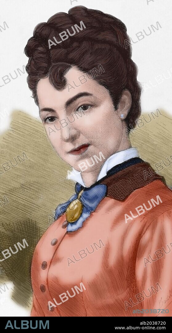 Erminia Borghi-Mamo (1855-1941). French Soprano. Engraving of The Spanish and American Illustration, 1878. Colored.