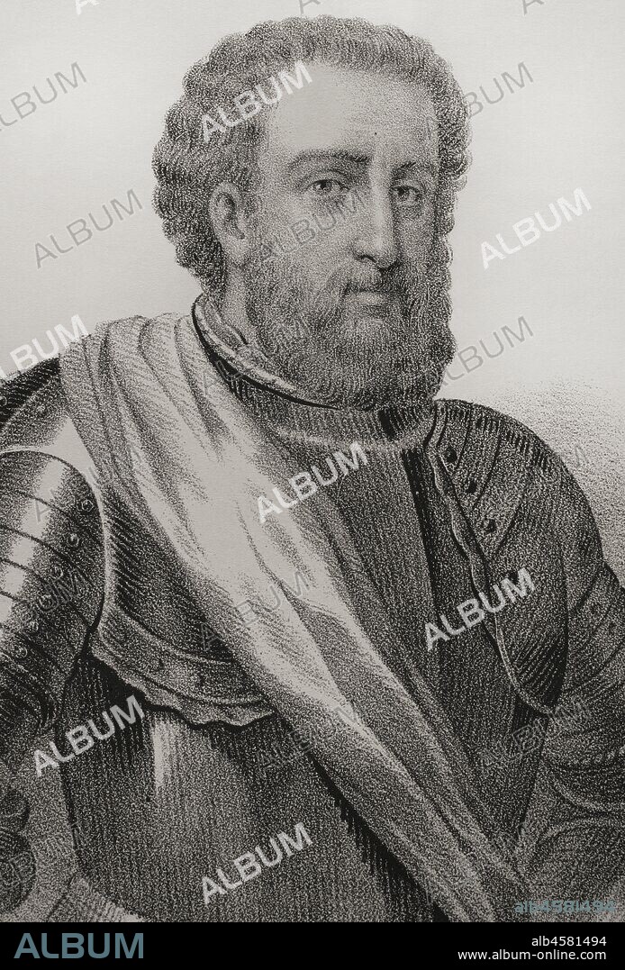 Rodrigo Díaz de Vivar, conocido como El Cid Campeador (h.1043-1099). Noble castellano, armado caballero por el infante Sancho. Intervino en las batallas de Llantada y Golpejera contra Alfonso VI, y en el Sitio de Zamora. Dibujo por Llanta. Detalle. Litografía. Crónica General de España, Historia Ilustrada y Descriptiva de sus Provincias. Castilla-La Vieja,1870. Biblioteca Histórico Militar de Barcelona, Cataluña, España.