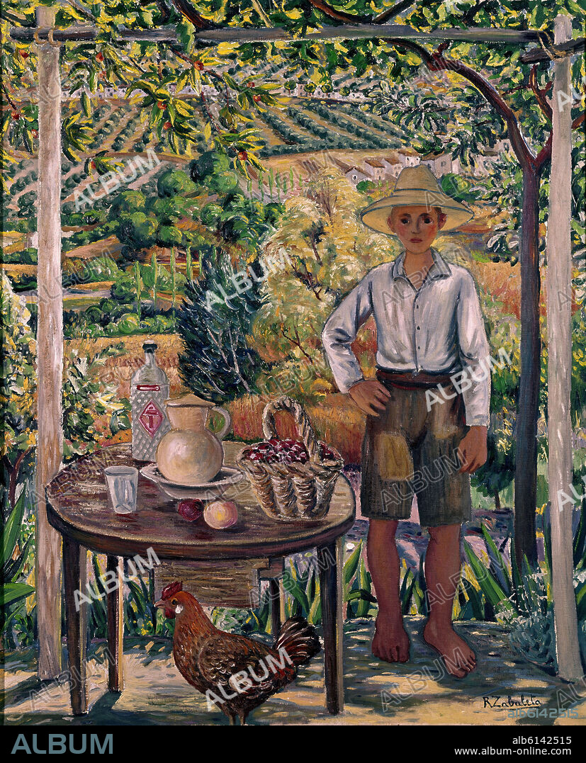 RAFAEL ZABALETA (1907-1960). 'Niño con pollo', 1951, Óleo sobre lienzo, 92 x 73 cm.