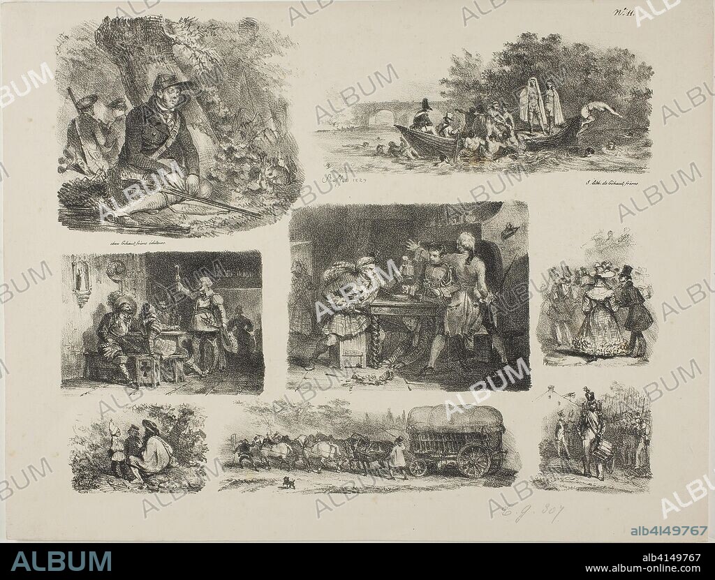 Sheet of Sketches. Denis Auguste Marie Raffet (French, 1804-1860); published by Chez Gihaut Frères (French, 19th century). Date: 1829. Dimensions: 236 × 295 mm (image); 267 × 349 mm (sheet). Lithograph in black on ivory wove paper. Origin: France.