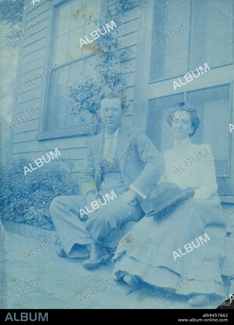 Chess and Jane O'Camb, Rulo, Nebraska, c. 1900, Agnes Winterbottom Cooney, American, 1878-1940, 4 13/16 x 3 3/4 in. (12.22 x 9.53 cm) (image)4 15/16 x 3 7/8 in. (12.54 x 9.84 cm) (mount), Cyanotype, United States, 19th-20th century.