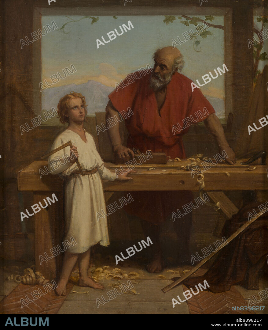 JULES RICHOMME. Sketch for the Saint-Paul-Saint-Louis church (4th arrondissement of Paris): St Joseph and Christ as a boy, 1870. Carpentry workshop. (Esquisse pour l'église Saint-Paul-Saint-Louis : Saint Joseph et l'Enfant).