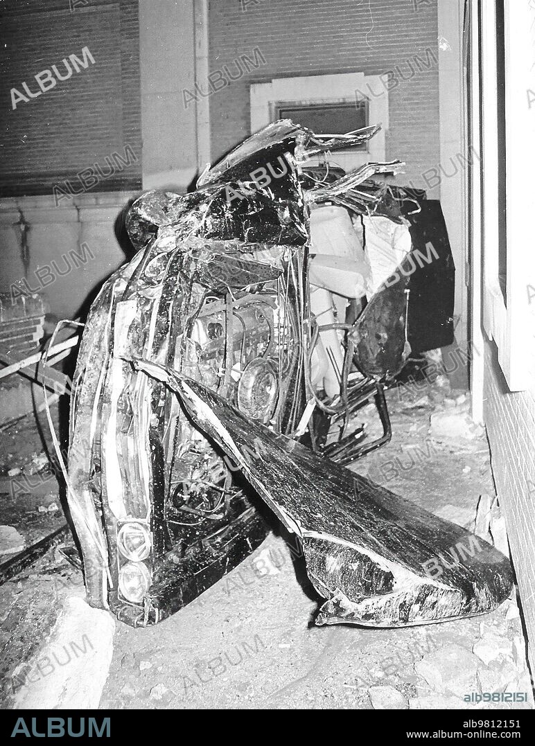 December 19, 1973. The car in which the President of the Government, Luis Carrero Blanco, was traveling on the terrace of the Jesuits after jumping more than thirty meters of facade as a result of the bomb placed as it passed through Eta.