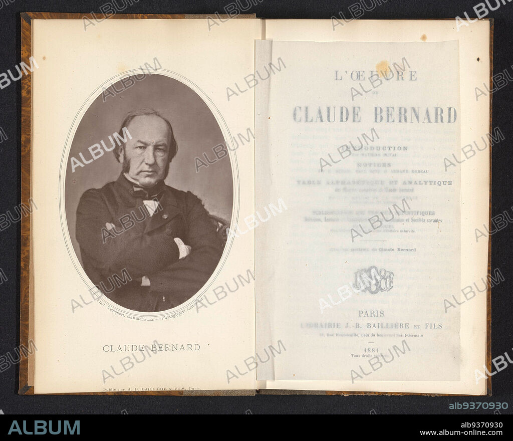 Portrait of Claude Bernard, Claude Bernard (title on object), Antoine René Trinquart (mentioned on object), Joseph Rose Lemercier (mentioned on object), c. 1871 - in or before 1881, paper, height 131 mm × width 92 mm.