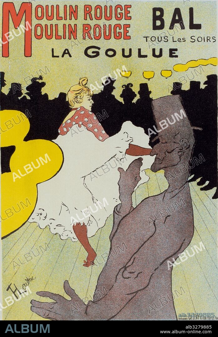 Poster for le Moulin Rouge la Goulue. Toulouse-Lautrec, Henri de (1864-1901), French painter, printmaker, draughtsman and illustrator. The theme is often the colourful and theatrical life of Paris in late 19th century France. Toulouse-Lautrec is among the best-known painters of the Post-Impressionist period.