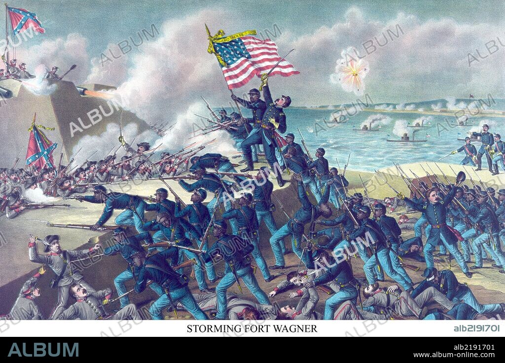 Fort Wagner (also called Battery Wagner) was a fortification on Morris Island, South Carolina, that covered the southern approach to Charleston harbor. It was the site of two American Civil War battles in the campaign known as Operations Against the Defenses of Charleston in 1863. The first engagement, the Battle of Fort Wagner or the First Assault on Morris Island, occurred on July 11, 1863. Only 12 Confederate soldiers were killed, as opposed to the Union's 330 losses. The second engagement is better known. The Battle of Fort Wagner, Morris Island, was the Union attack on July 18, 1863, led by the 54th Massachusetts Volunteer Infantry, one of the first major American military units made up of black soldiers.