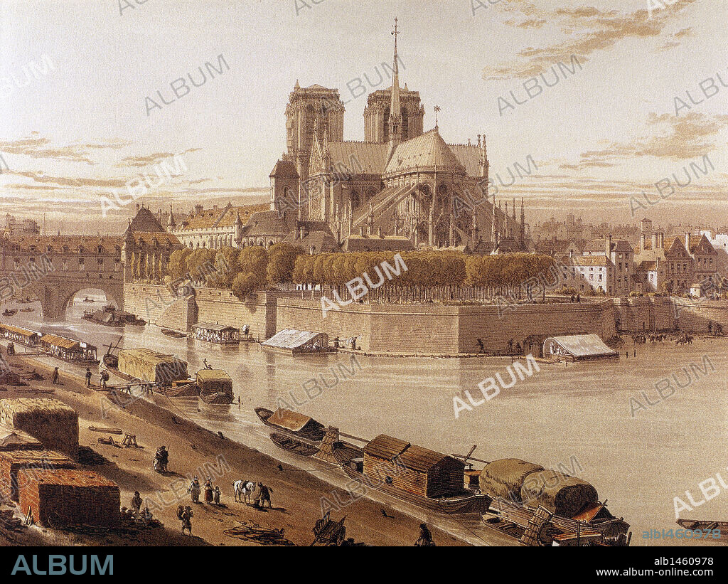 HISTORIA DE FRANCIA. PARIS. S. XVIII. La CATEDRAL DE NOTRE DAME en 1750. Grabado.