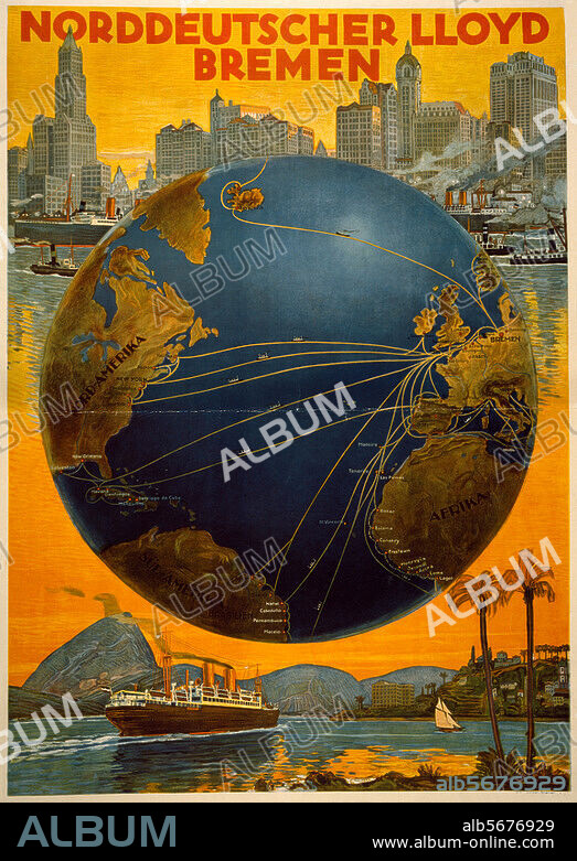 Schiffahrtsgesellschaften:. Norddeutscher Lloyd (Bremen). "Norddeutscher LLoyd Bremen". Plakat, o. J. Gestaltung: Bernd Steiner (1884 - 1933), Bremen.