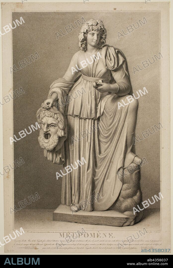 Alexis Francois Girard, French, 1787-1870, after Gedeon Francois Reverdin, French, 1772-1828, Melpomene, 19th Century, Crayon manner engraving printed in black on laid paper, image: 21 5/8 x 14 3/4 in.