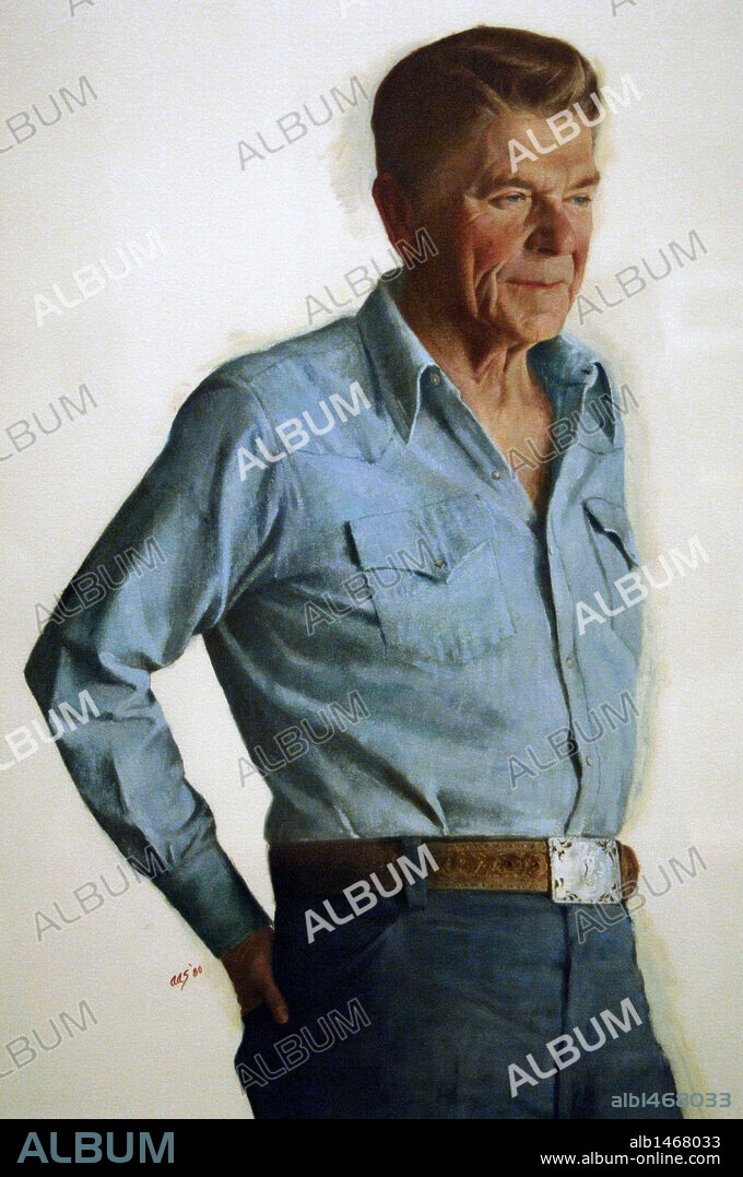 RONALD REAGAN (1911-2004). Actor y político estadounidense. 40º Presidente del país (1981-1989). S. XX. Retrato realizado en el año 1980 por el pintor norteamericano Aaron Shikler (n.1922). National Portrait Gallery. Washington DC. Distrito de Columbia. Estados Unidos.