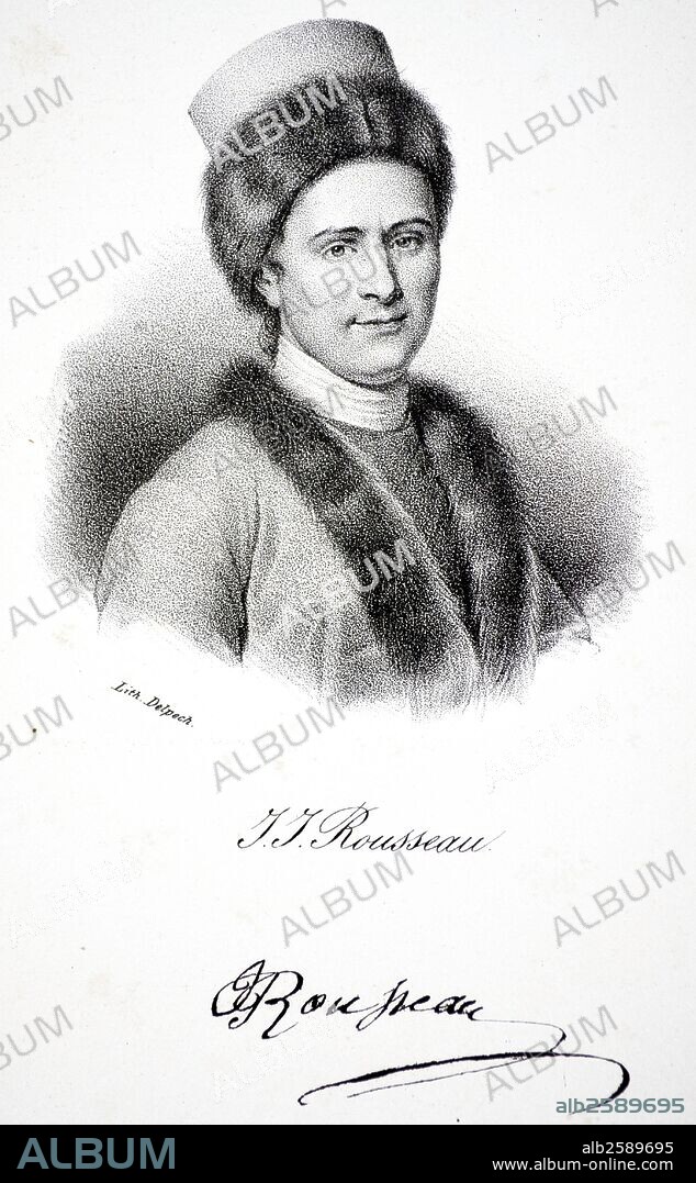 Jean-Jacques Rousseau (1712-1778) French political philospher and educationalist. Lithograph, Paris, c1840. Photo by: .