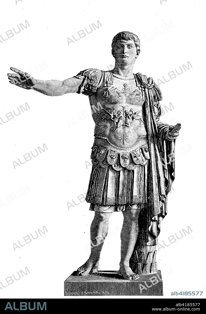 The ancient statue of a gemanicus in the Lateran Museum in Rome, Italy, digital improved reproduction of an original print from the 19th century.