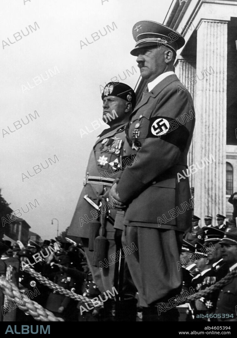Portrait of benito mussolini and adolf hitler. 1940.