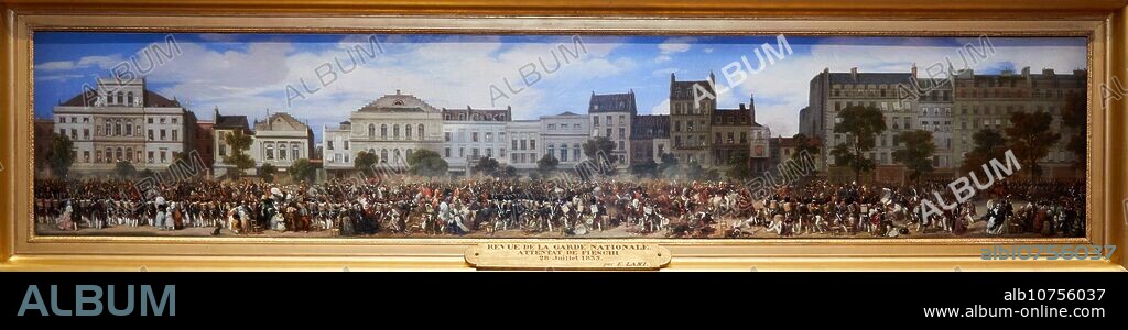 "Revue de la garde nationale le 28 juillet 1835 sur le boulevard du Temple (l'attentat de Fieschi)", 1845, Eugène Lami, Petit Palais Musée des Beaux Arts de la Ville de Paris, France, Europe.