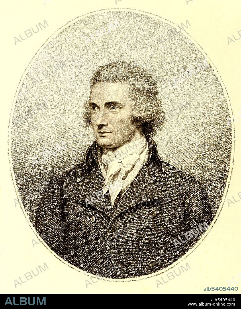 Mungo Park (1771 - 1806) was a Scottish explorer of West Africa who theorized the Niger and Congo merged to become the same river. He was killed during a second expedition. Stipple engraving by T. Dickinson, after H. Edridge, from Park's Travels in the Interior Districts of Africa, 1799.