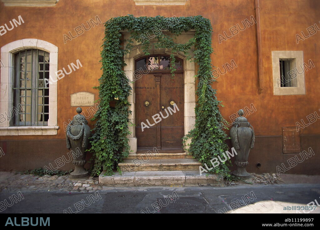 Detail of the facade of Villa Palatine, Hyeres, Provence, France, Europe.