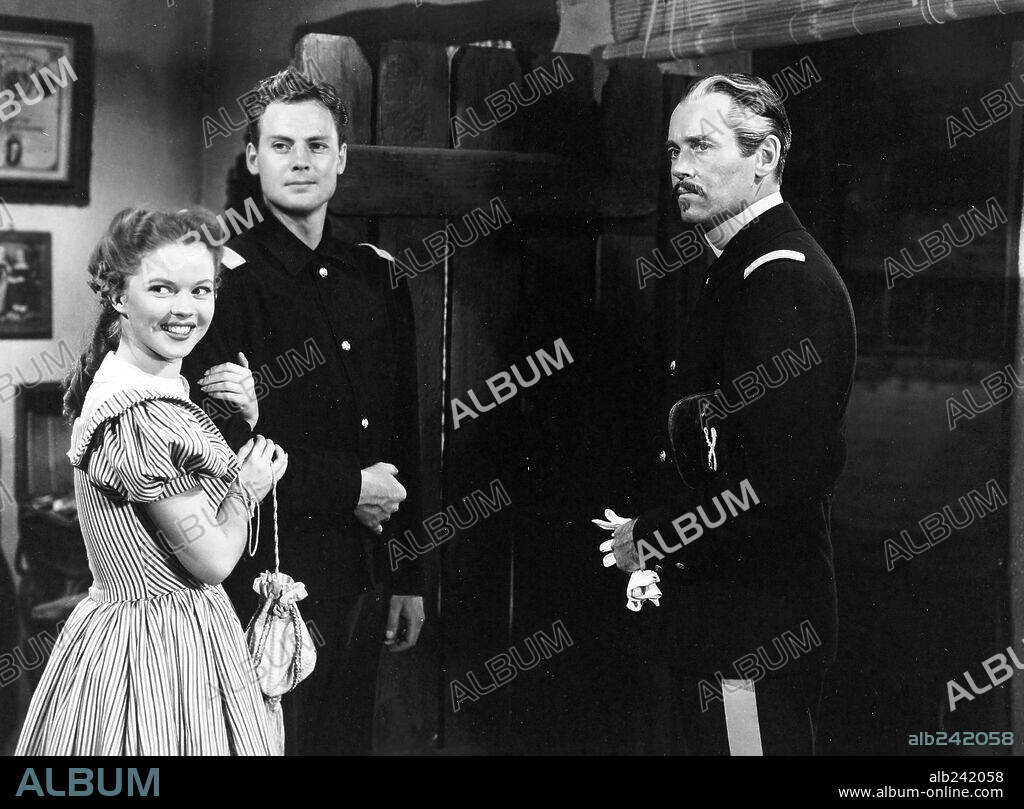 HENRY FONDA, JOHN AGAR et SHIRLEY TEMPLE dans FORT APACHE, 1948, réalisé par JOHN FORD. Copyright RKO RADIO.