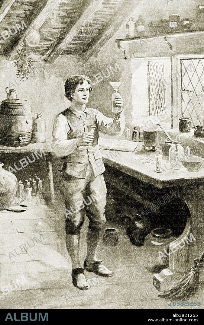 Humphrey Davy making his first experiment when a boy. English chemist Humphry Davy (December 17, 1778 - May 29, 1829) is best known for his invention of the miner's safety lamp, also known as the Davy lamp, for use in coal mines. In 1807 and 1808, Davy discovered the elements potassium, sodium, calcium, barium, magnesium and strontium. Davy is also credited with the concept of allotropes, elements that are physically different due to their structural arrangements. He proposed that diamond was an allotrope of carbon. He also discovered nitrous oxide or laughing gas, which he suggested could be used as an anesthetic.