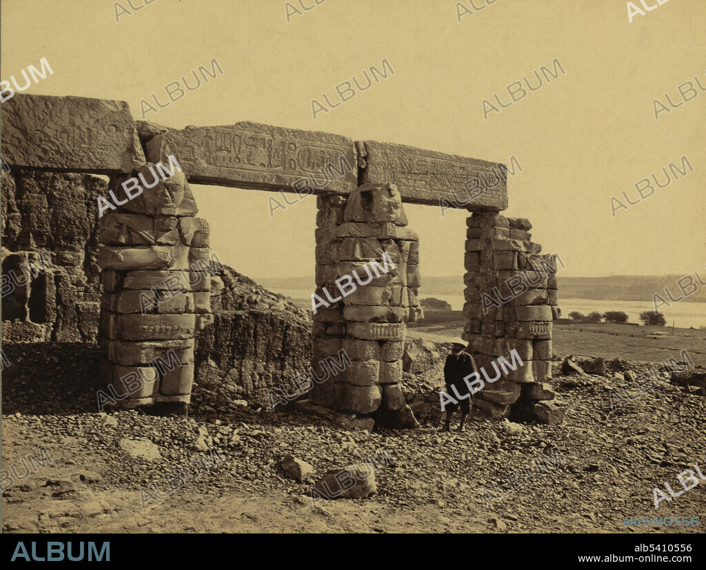The temple of Gerf Hussein (Per Ptah, or House of Ptah) was dedicated to pharoah Ramesses II and built by the Setau, Viceroy of Nubia. Situated on a bank of the Nile south of Aswan, it was partly free-standing and partly cut from the rock. The rear portion of the building was carved out of rock and follows the structure of Abu Simbel with a pillared hall featuring two rows of three statue pillars and four statue recesses, each with divine triads along the sides. Beyond the hall lay the hall of the offering table and the barque chamber with four cult statues of Ptah, Ramesses, Ptah-Tatenen and Hathor carved out of the rock. During the building of the Aswan dam project in the 1960s, sections of the free-standing portion of this temple were dismantled and they have now been reconstructed at the site of New Kalabsha. Most of the rock cut temple was left in place and is now submerged beneath the waters of the Nile.