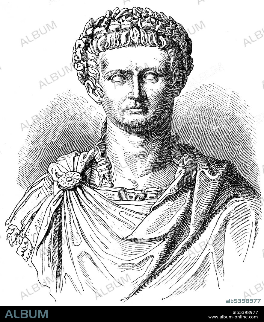 Historical drawing from the 19th Century, portrait of Tiberius Julius Caesar Augustus or Tiberius Claudius Nero, 42 BC - 37 AD, second emperor of the Roman Empire