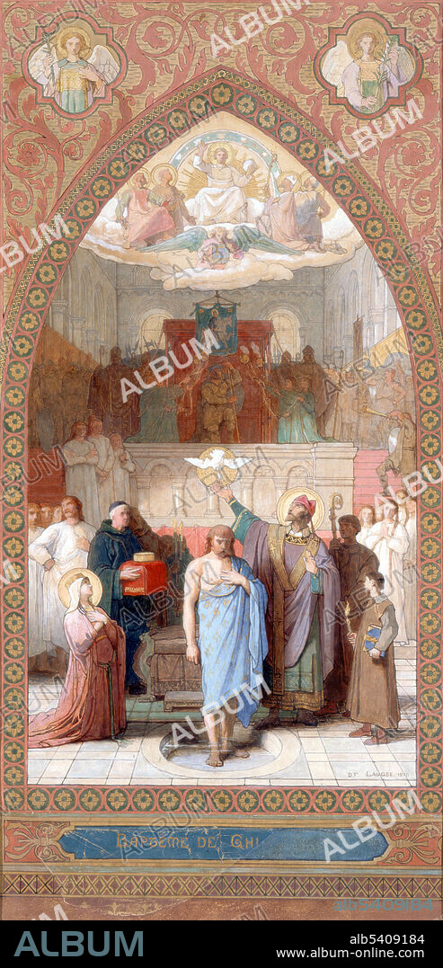 Clovis (466 - November 27, 511) was the first king of the Franks to unite all of the Frankish tribes under one ruler, changing the form of leadership from a group of royal chieftains to rule by a single king and ensuring that the kingship was passed down to his heirs. Clovis is also significant due to his conversion to Catholicism in 508, largely at the behest of his wife, Clotilde, who would later be venerated as a saint for this act, celebrated today in both the Roman Catholic Church and Eastern Orthodox Church. The adoption by Clovis of Catholicism led to widespread conversion among the Frankish peoples Désiré Francois Laugée, 1870 (cropped and cleaned).