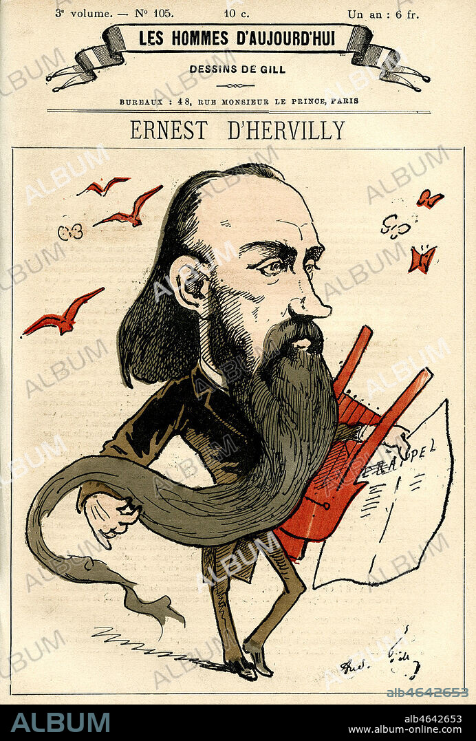 Ernest D'HERVILLY (1839-1911). Caricature par Andre GILL (1840-1885) pour les Hommes d'Aujourd'hui n°105. Credit : Collection Jonas/KHARBINE-TAPABOR.