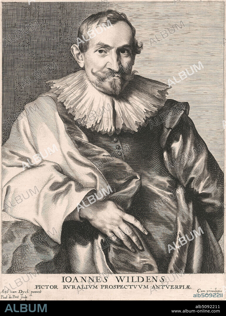 Joannes Wildens, Pictor Ruralium Prospectuum Antuerpiæ, Paulus Pontius, 16031658, Flemish, after Sir Anthony Van Dyck, 15991641, Flemish, active in Britain (162021; 163234; 163541), ca.1635, Line engraving and stipple engraving on medium, slightly textured, browned white paper, Sheet: 13 × 9 3/8 inches (33 × 23.8 cm), Plate: 9 5/16 × 7 inches (23.7 × 17.8 cm), and Image: 8 3/8 × 6 7/8 inches (21.3 × 17.5 cm).