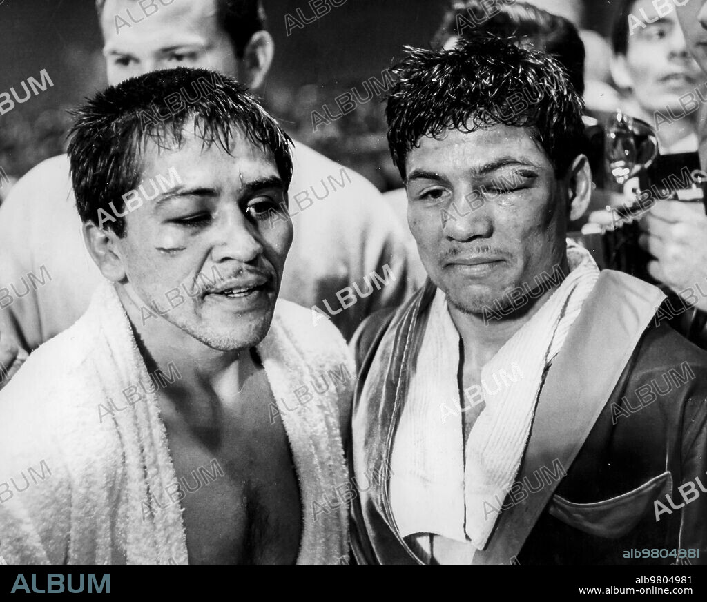 The boxers vicente saldivar and raul rojas after a match, los angeles 1965.