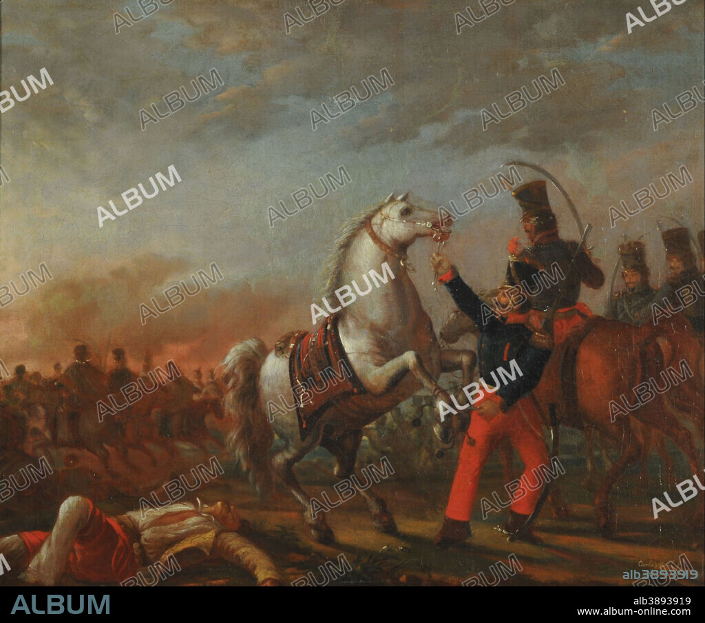 CARLOS MOREL. Carga de caballería - Serie Usos y Costumbres de Buenos Aires. Date/Period: Ca. 1839. Painting. Oil on canvas. Height: 445 mm (17.51 in); Width: 540 mm (21.25 in).