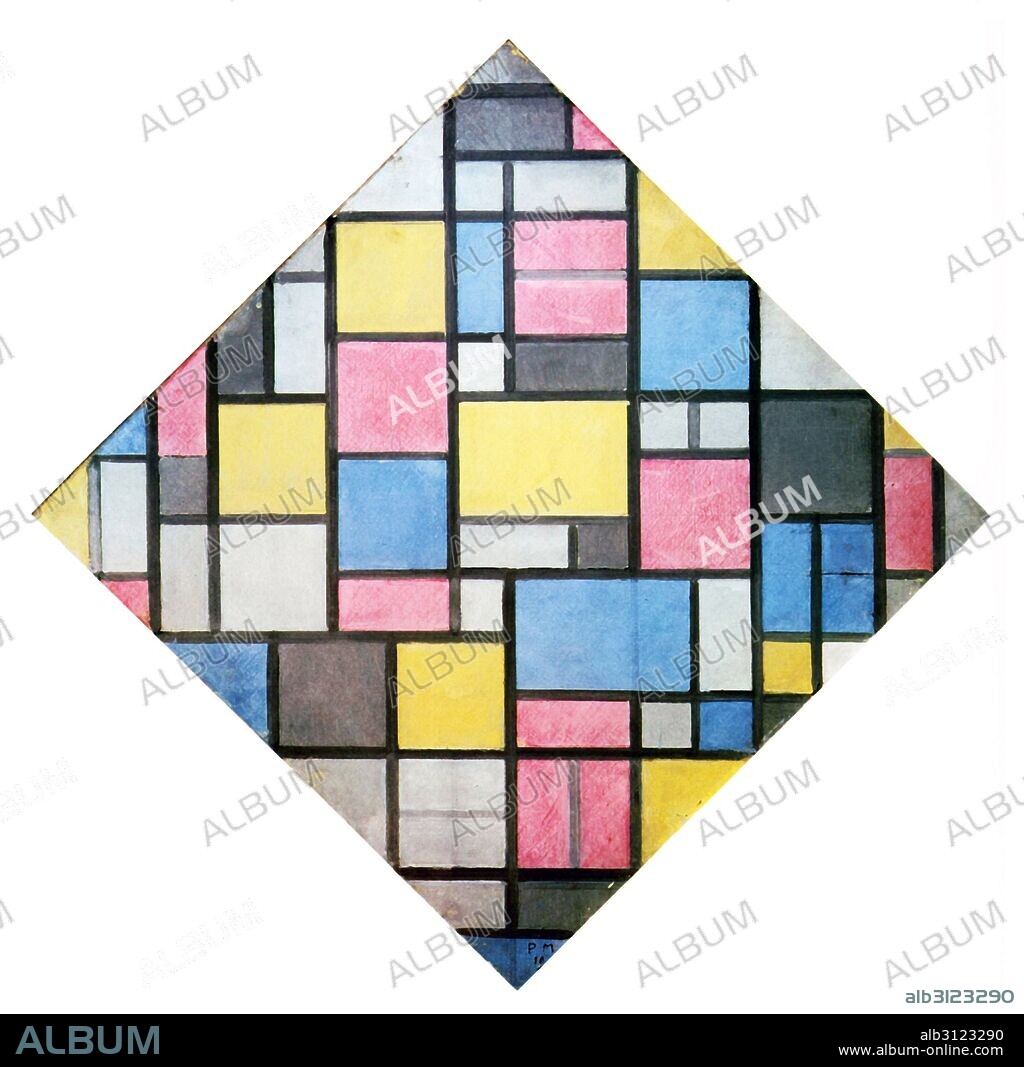 Painting titled 'Composition with Grid VII' by Piet Mondrian (1872-1944) Dutch painter. He was a contributor to the De Stijl art movement and group, which was founded by Theo van Doesburg. He evolved a non-representational form which he termed neoplasticism. Dated 1919.