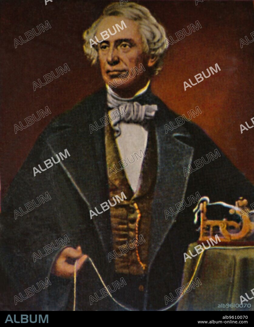 'Samuel Morse 1791-1872', 1934. Samuel Finley Breese Morse (1791-1872), American painter and inventor. After having established his reputation as a portrait painter, in his middle age Morse contributed to the invention of a single-wire telegraph system based on European telegraphs. He was a co-developer of the Morse code and helped to develop the commercial use of telegraphy. From "Die Großen der Weltgeschichte". [Eckstein-Halpaus, Dresden, 1934].