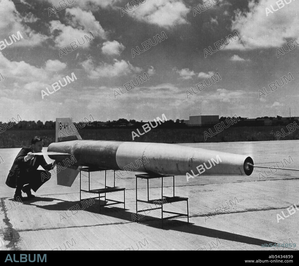 Ram-Jet Test Missile -- Shown above is a 16-inch diameter ram-jet missile which has been clocked at more than 1,600 miles an hour in drop tests. The disclosure was made today by the National Advisory Committee for Aeronautics. September 28, 1948. (Photo by AP Wirephoto).