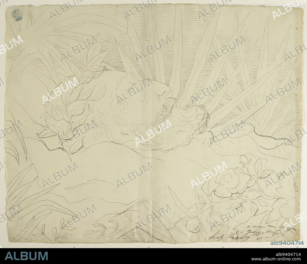 Victor Hugo on his deathbed, Hugo, Léopold Armand, Draughtsman, 1885, 19th century, House of Victor Hugo - Hauteville House, Graphic Arts, Drawing, Pencil, Height: 44 cm, Width: 54.8 cm.