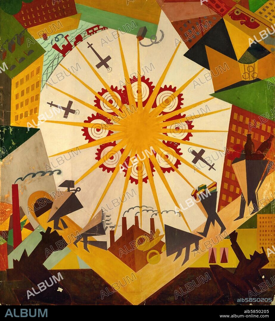 VLADIMIR MAYAKOVSKY. Stage design to the artist's "Mystery Bouffe". Gouache, pencil on paper (1919) 92.5 x 82.5 cm.