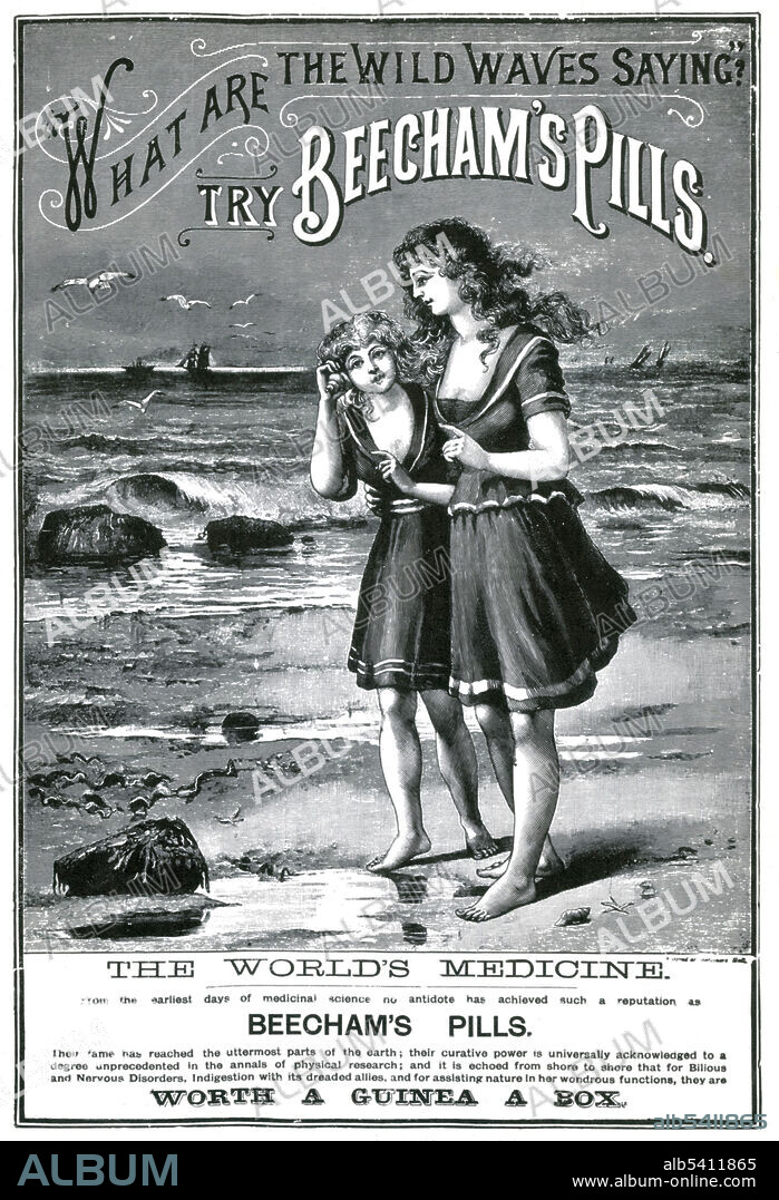 Beecham's Pills were a laxative were invented by Thomas Beecham (December 3, 1820 - April 6, 1907). The pills were a combination of aloe, ginger, and soap. They were initially advertised like other patent medicine as a cure-all, but they actually did have a positive effect on the digestive process. The pills, and their marketing, were the basis for Beecham's Patent Pills, which became Beecham Estates and Pills in 1924. The pills continued to be made by a succession of companies, but were discontinued in 1998. 19th century advertisement (cropped and cleaned).