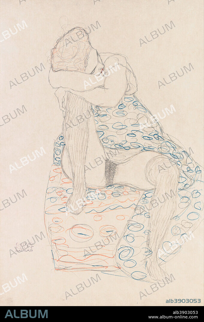 GUSTAV KLIMT. Sitzende mit gerafftem Rock Seated Figure with Gathered up Skirt. Date/Period: 1910. Drawing. Height: 560 mm (22.04 in); Width: 370 mm (14.56 in).