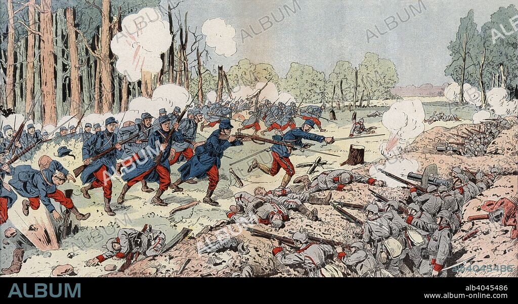 Primera guerra mundial (1914-1918). Batalla del Aisne. El ejército francés cruza el rio Aisne atacando posiciones alemanas. Septiembre de 1914.
