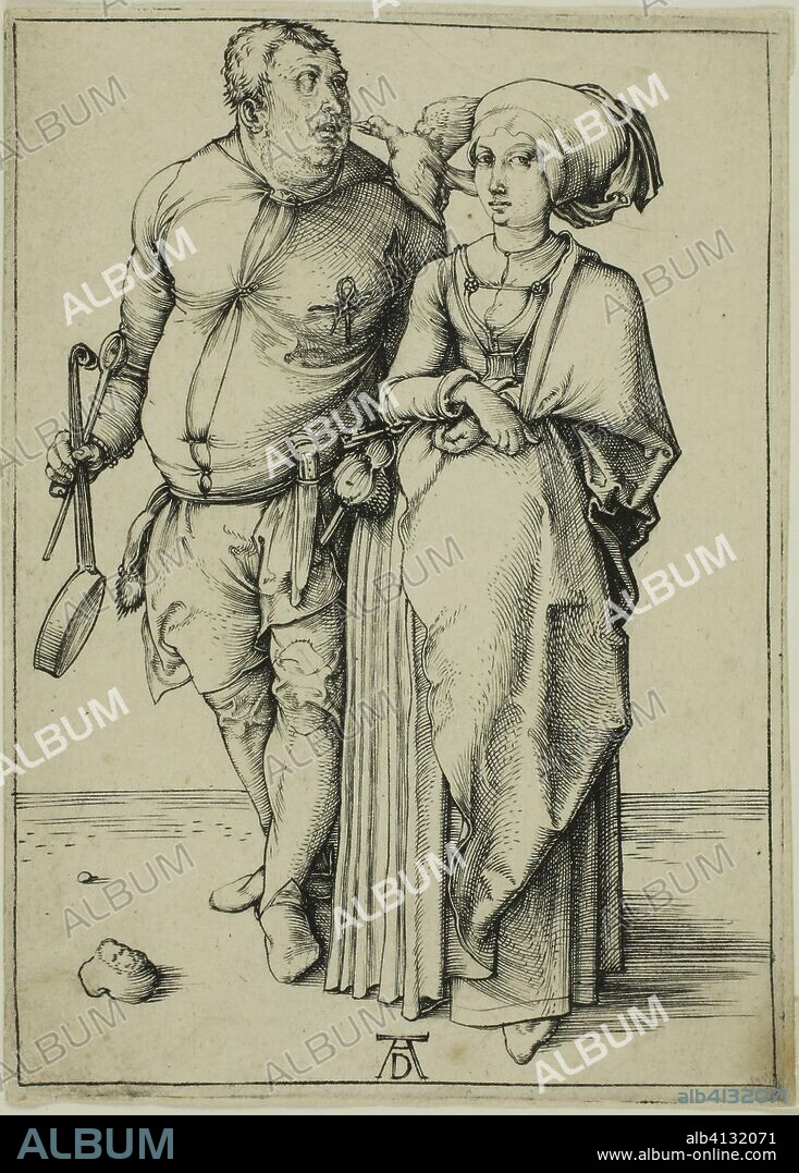 ALBRECHT DÜRER. The Cook and his Wife. Albrecht Dürer; German, 1471-1528. Date: 1492-1502. Dimensions: 109 × 77 mm (image); 112 × 81 mm (sheet). Engraving in black on ivory laid paper. Origin: Germany.