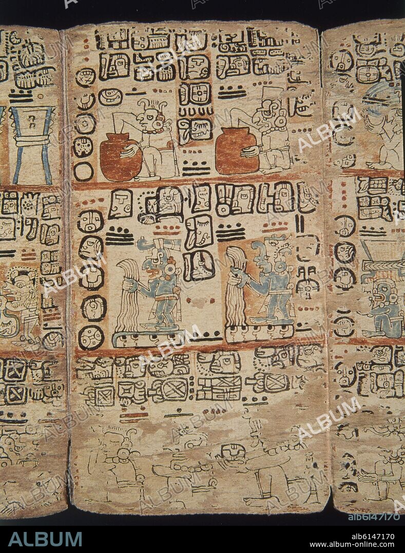 FACSIMIL-PAGINA DEL CODICE TRO-CORTESIANO-CULTURA MAYA-DIOSES Y HOMBRES - S XIII AL XV.