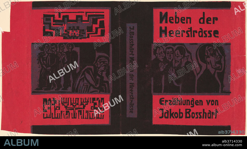 ERNST LUDWIG KIRCHNER. Jakob Bosshart: Neben der Heerstrasse (Jakob Bosshart: Near Main Street). Dated: 1922. Dimensions: image: 20.3 x 37.3 cm (8 x 14 11/16 in.). Medium: color woodcut proof on red paper for the dust jacket.