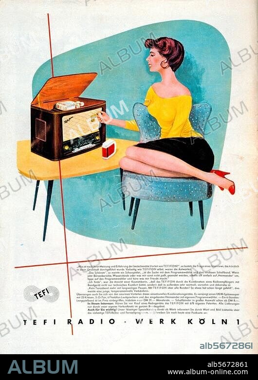 Technik / Tontechnik / Rundfunk:. "TEFI RADIO (..) ". Werbung für ein kombiniertes Radio- und Tonbandgerät. Aus: Frankfurter Illustrierte, 43. Jg., Frankfurt a. M., Nr. 44, 29. Oktober. 1955. Berlin, Sammlung Archiv für Kunst und Geschichte.