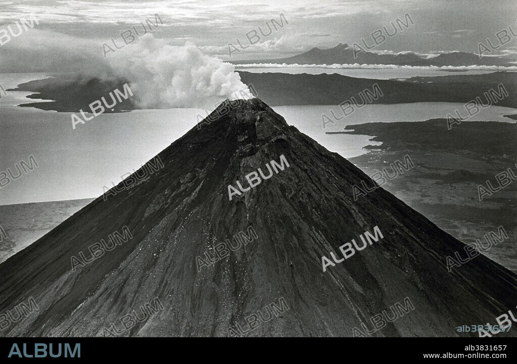 Aerial view of Mount Mayon, an active stratovolcano. Albay Province, Luzon, Philippines.