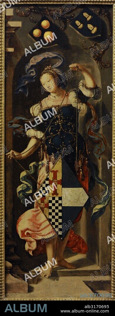 Lucas van Leyden (1494-1533). Pintor holandés. Tríptico. Curación del ciego de Jericó, 1531. Panel izquierdo con el retrato de Dirckje Boelensdr, esposa del donante, Jacob Florisz van Montfoort, ciudadano de Leiden. Museo del Hermitage (The State Hermitage Museum). San Petersburgo. Rusia.