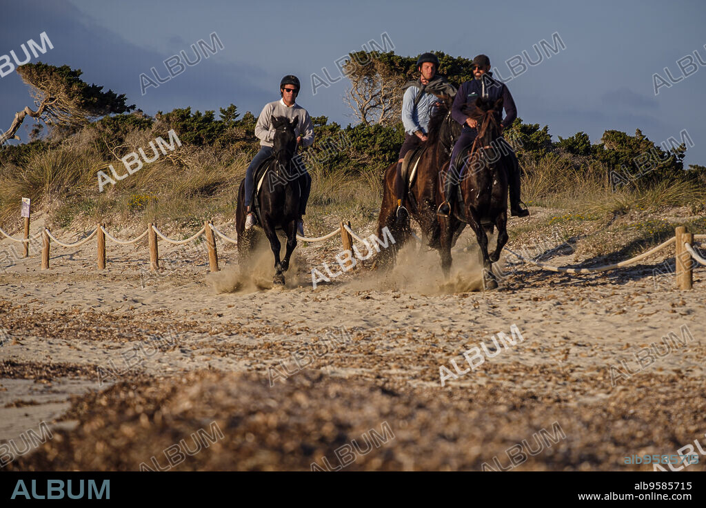 riding a horse, Es Cavall d'En Borràs, Formentera, Pitiusas Islands, Balearic Community, Spain.