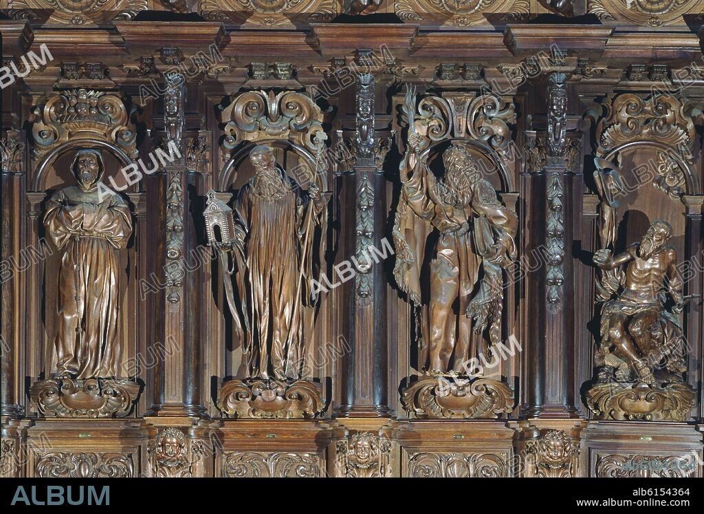 PEDRO DE MENA Y MEDRANO. SILLERIA DEL CORO DE LA CATEDRAL DE MALAGA - CAOBA - SIGLO XVII - BARROCO ESPAÑOL.