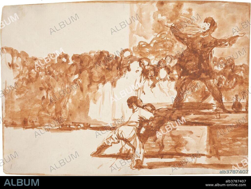 Francisco de Goya y Lucientes / 'The Fire Eater'. 1816 - 1819. Red wash, Red chalk on ivory laid paper.