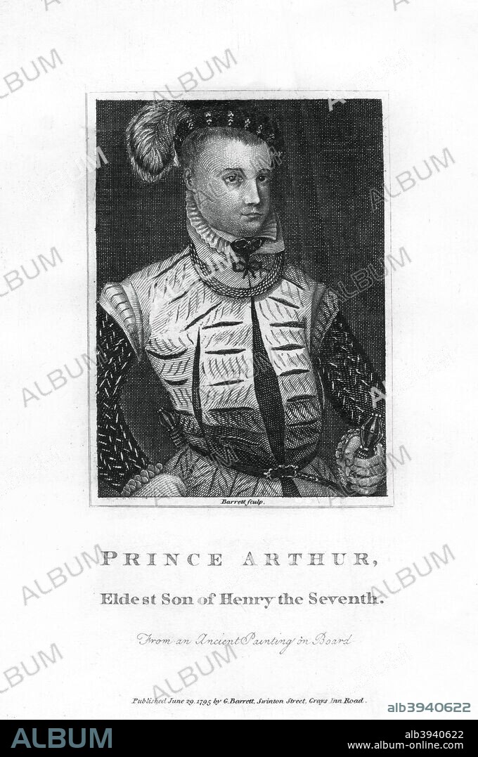 Prince Arthur, Prince of Wales, eldest son of Henry VII, (1795). The heir to the throne of England, Arthur (1486-1502) died of a fever at Ludlow Castle. His younger brother Henry inherited his titles, becoming King Henry VIII in 1509.
